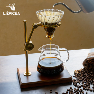 L'ÉPICÉA Pour over Coffee Maker Set,Stainless Steel Stand, Wooden Base, Glass Coffee Dripper